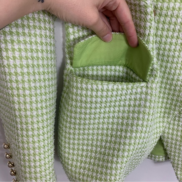 NWT House of Harlow 1960 Green White Tweed Double Breasted Blazer Size Medium - Picture 7 of 13